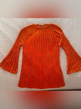 ZARA Ribbed Wide-Leg pants and sweater set - Vibrant Orange.